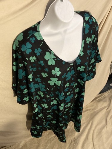 Kojooin Black Green Cloverleaf Women’s XL Dress Soft Viscose Spandex ShortSleeve - Picture 4 of 22