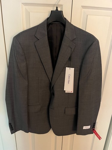 $450 Calvin Klein Suit Coat Blazer 42 Short Gray Slim Fit 100% Wool New