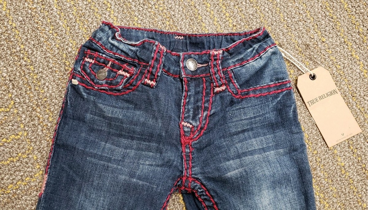 NWT True Religion Girls Julie Super T jeans, Size 5, Pink/maroon