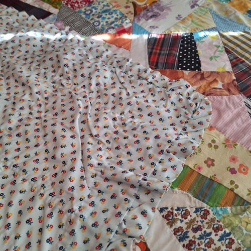 Vintage crazy quilt mixed fabrics repurposed clothing ruffled edge charmingly wo - Picture 8 of 10