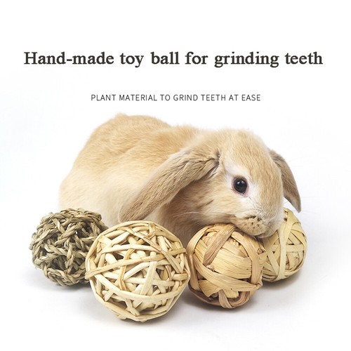 4Pcs Small Pet Rabbit Cleaning Toys Rattan Woven Bunny Straw Chewing Biting Ball
