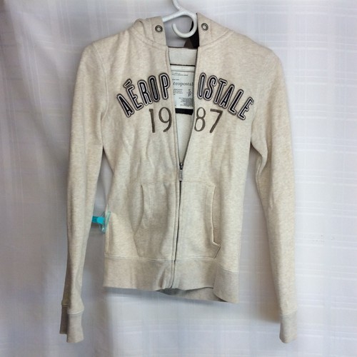 Aeropostale 1987 Damen hellgrau Baumwolle Fleece Pullover Hoodie Sweatshirt S - Bild 1 von 10