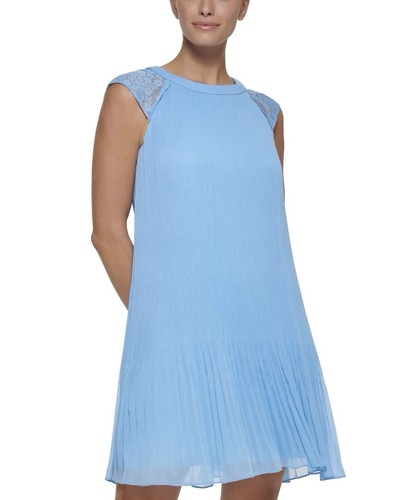 DKNY Women’s Flattery Blue Lace Cap Sleeve Pleated Dress (Size 10) * NEW* - Picture 2 of 8
