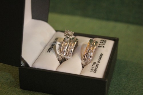 new wedding ring set bride and groom trio set sterling silver - Picture 3 of 7