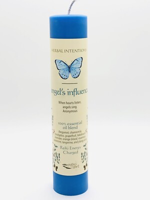 Angel's Influence Blue Herbal Intention Candle Pillar Reiki Energy Essential Oil