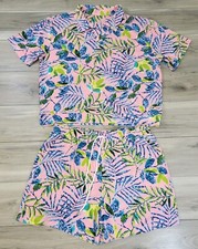 Cuddl Duds Pajama Women's 1X Pink Floral 2 Piece Shorts Set Short Sleeve New