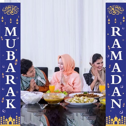 Ramadan Mubarak Porch Banner,Eid Mubarak Hanging Banner Porch Sign Decoration fo - Picture 6 of 7