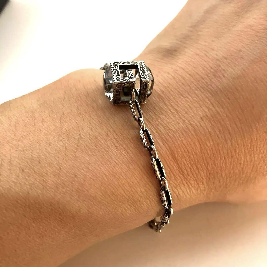GUCCI Square G Alabesk Silver Bracelet AG 925 for Men 7.1in