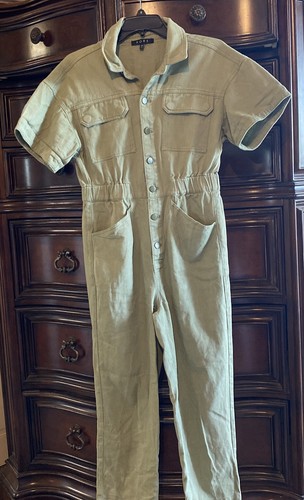 FORE Aviator Utility Denim Jumpsuit, Women Size M, Sage Green, Y2K, Hipster - Picture 3 of 10