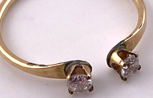 Gold Unmarked Size 8 Rings Lot of 2 Pronged Blue & Clear Diamonique 004-245 - Picture 15 of 19