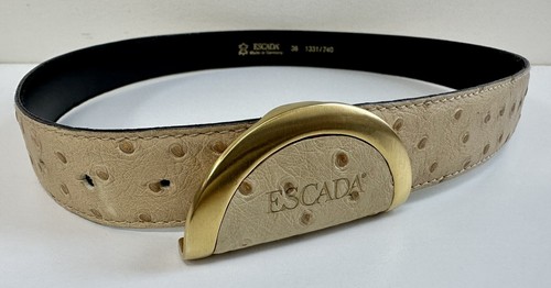Vtg ESCADA Ostrich Leather Belt with Gold Accented Buckle - Picture 2 of 7