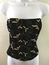 Black velvet bustier with gold embroidery, strapless evening top, S,  4580 