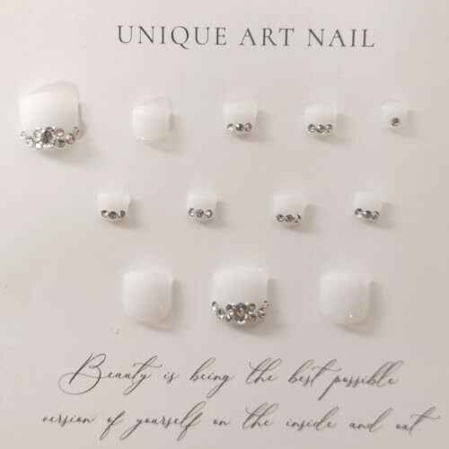 White Press on Toenails Rhinestone Full Cover Fake Toe Nails Acrylic color6 - Picture 6 of 7