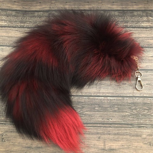 16"-18" Red/Black Large Real Fox Fur Tail Bag Accessories Cosplay Toy Pendant - Picture 2 of 3