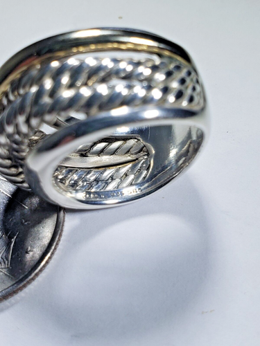 David Yurman .925 14KGoldCrossover Ring Size 6.5 Box,Necklace,PolishingCloth - Picture 15 of 17