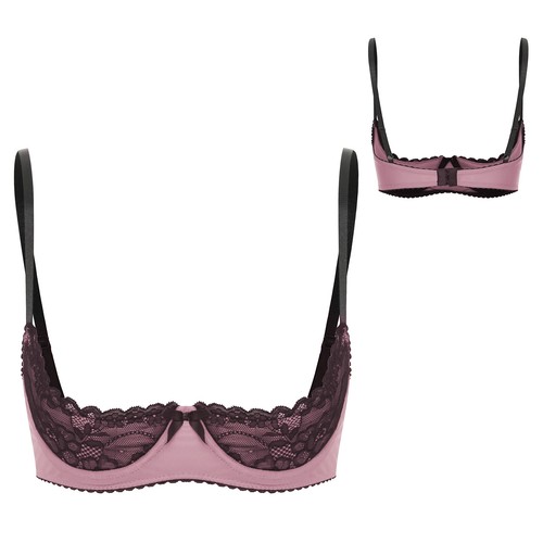 Lencería de encaje sexy para mujer sujetadores con aros color en contraste sujetador de estante demi-copa - Imagen 55 de 154