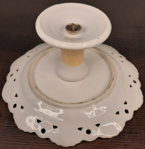Vintage Porcelain China Hand Painted Fruit Lace Edge Pedestal Plate Dish 7" - Picture 6 of 6