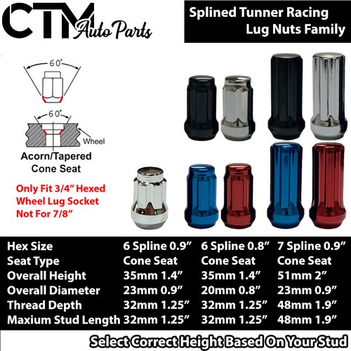 16x Chrome 2" Tall 12x1.5 Spline Tuner Wheel Lug Nut +Key Fit Acura Honda Toyota - Picture 3 of 6