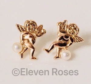 Cultured Pearl Cupid Cherub Angel Earrings 585 14k Gold Ebay Image Is Loading Cultured Pearl Cupid Cherub Angel Earrings 585 14k