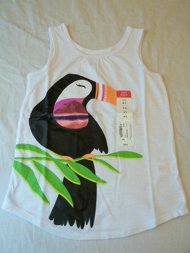 Okie Dokie Girls Tank Top Shirt  White With Toucan Bird M5 New W Tags