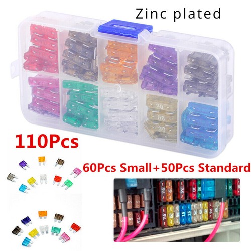 110x Mixed Mini Blade Fuse Standard+Small 2-35 AMP Insurance Car Fuse Kit w/Box- - Bild 1 von 8