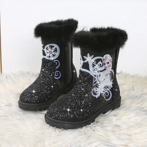 Winter Kids Girls Elsa Princess Crystal Sequin High Boots& velvet Christmas gift - Picture 4 of 50