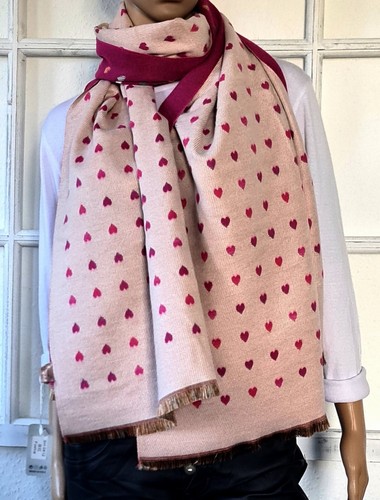 XXL Herbst Winter Wendeschal Halstuch Schal edel soft kleine Herzen Beere/Beige - Bild 3 von 5