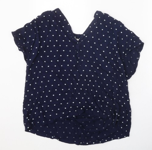 H&M Damenbluse blau Tupfen Viskose Basic Größe 12 V-Ausschnitt