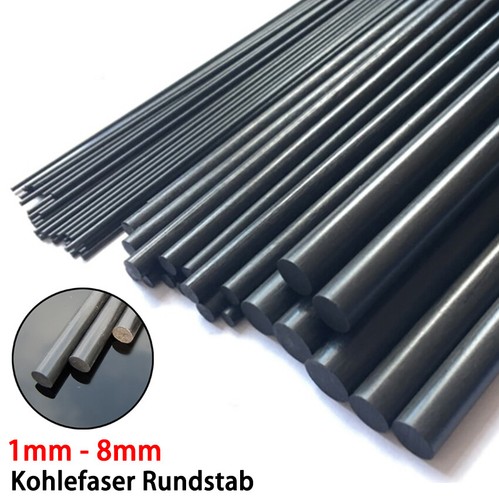 Solide Kohlefaser Rundstab 1mm - 8mm Carbon Rund Stab Stange Für RC Modell DIY - Bild 1 von 9