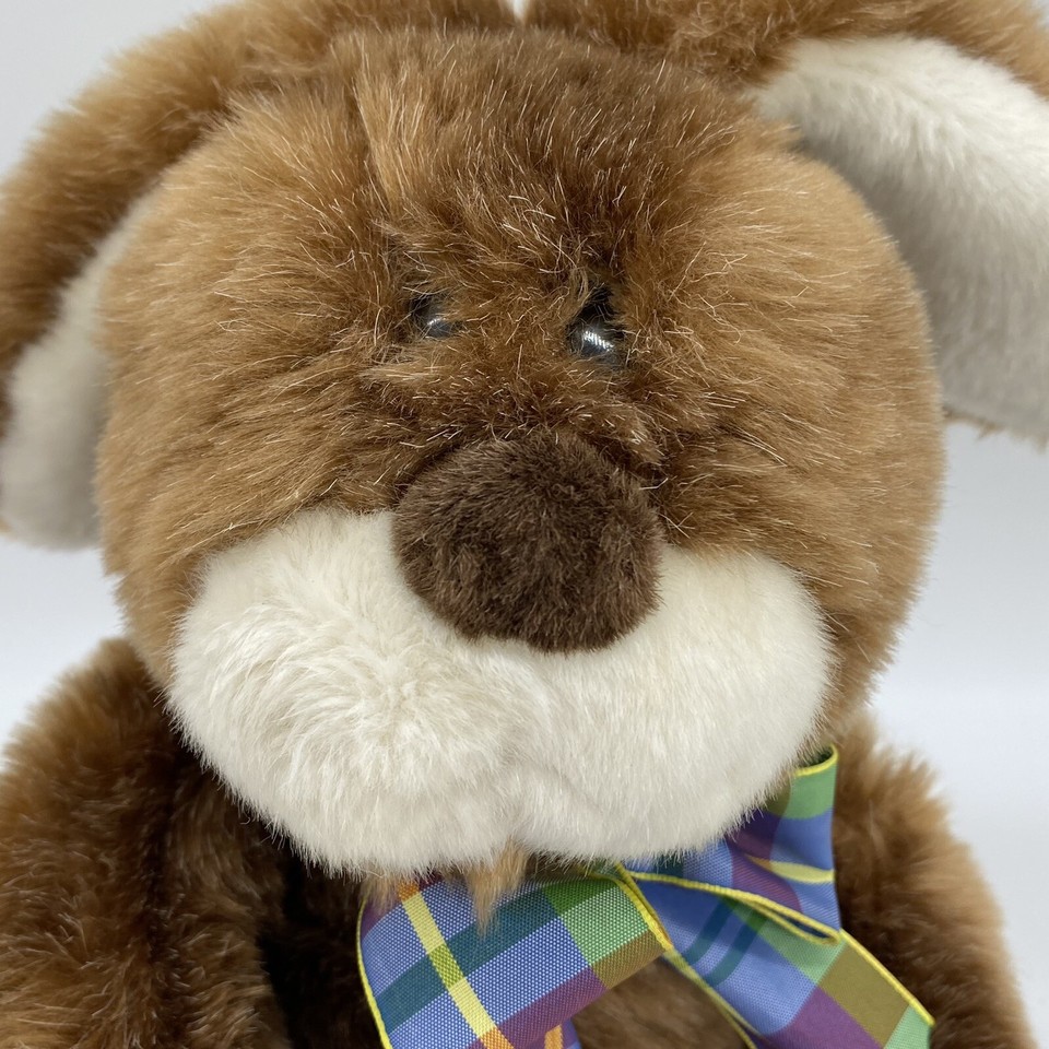 Gund Bunny Rabbit Plush 14” Stuffed Animal Toy Brown Off-white Plaid ...