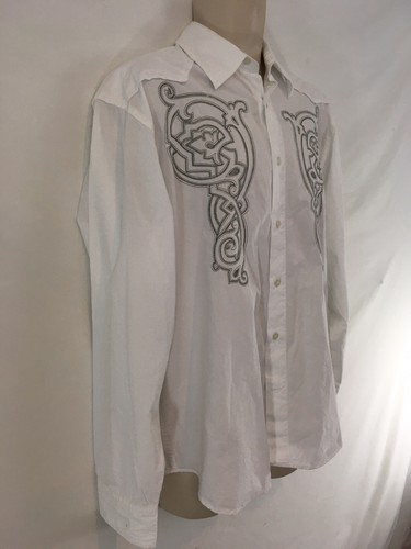 Eighty Eight Platinum Mens L White Embroidered Indian Cotton Button Front Shirt - Picture 3 of 10