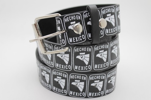 Women Men Black Belt White Print Eagle Head Mexico Flag Hecho En Mexican Size M - Picture 11 of 12