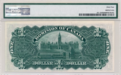 1911 $1 Dominion of Canada, DC-18d, Black Line, No Hyphen, Choice UNC, PMG UNC64 - Picture 2 of 2