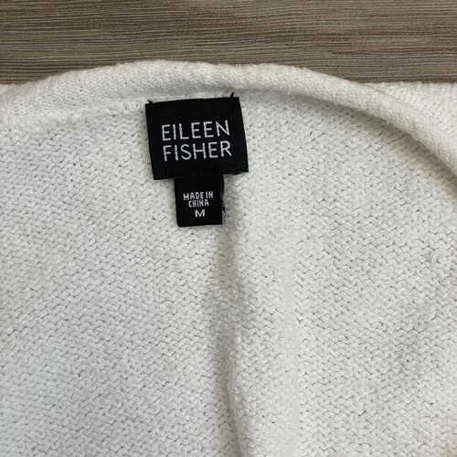Eileen Fisher White Melange Knit Terry Full Zip Cardigan Sweater sz M Beachy - Foto 6 di 11