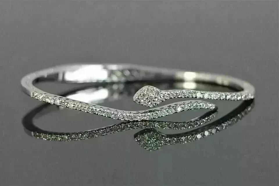 Women's Bangle Bracelet 14K Wh Gold Plated 5 Ct Round Cut Lab Created Diam 7.5 " - Image 4 of 4