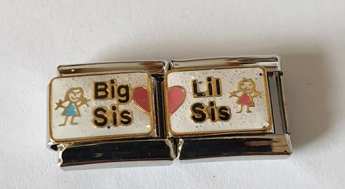 BIG LIL SIS 9mm Dbl Italian Charm I Love my SISTER fits Classic Bracelets E121A - Picture 2 of 5