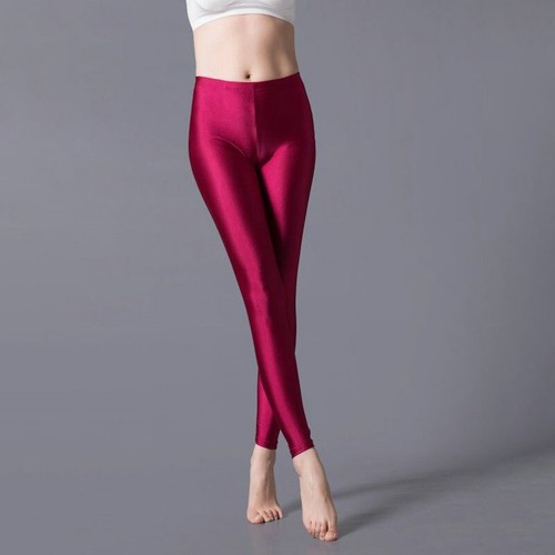 Women Casual Skinny Pants Fluorescent Shiny Leggings Glossy High Elastic Pants - Picture 27 of 32
