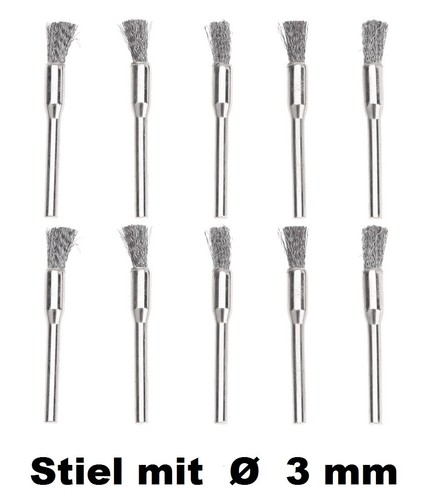 10x Stahl Pinselbürste Stiel Ø 3mm Drahtbürste Dremel Proxxon Stahlbürste Pinsel - Bild 1 von 7