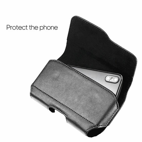 For Mobile Phones Black Universal Size Belt Clip Loop Leather Case Pouch Holster - Picture 2 of 5