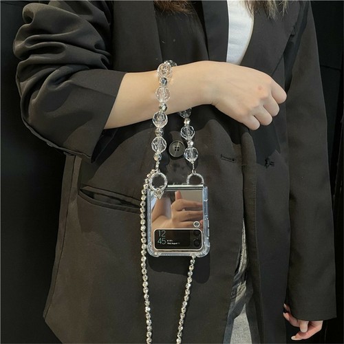 Mirror Crossbody Case For Samsung Galaxy Z Flip3 5G 4 Rhinestones Beads Bracelet - Zdjęcie 8 z 10