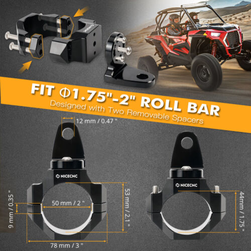 2x Mount Brackets LED Whip Light Bar 1.75" to 2" Rollbar Cage For RZR UTV ATV - Picture 3 of 15