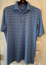 Vineyard Vines Performance Polo Shirt Mens Large Blue White Stripes Stretch Golf