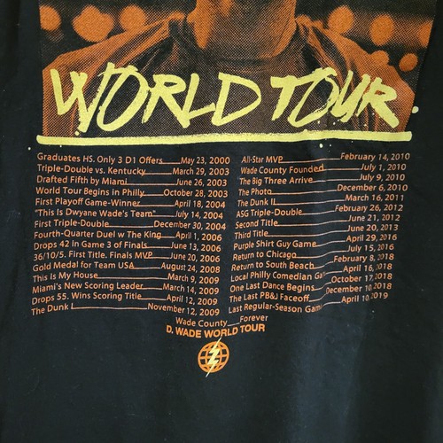 Dwyane Wade 2019 World Tour Retirement Basketball Black Adult Shirt Large - Picture 6 of 6