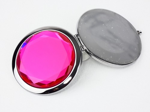 Mirror Compact Two Mirrors Standard & Magnifier 2.75" Silver & Hot Pink NIB - Bild 3 von 8