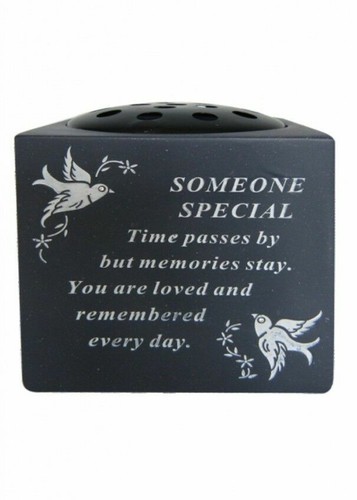 Slate Grey Memorial Flower Vase – Dove & Diamante Detail Grave Plaque Tribute - Picture 11 of 15
