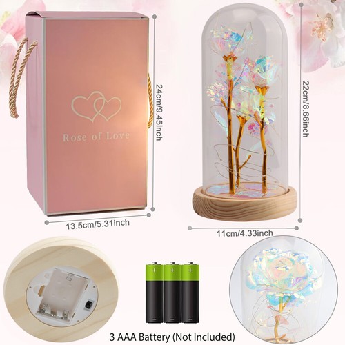 LED Forever Rose Flower in Glass Dome Valentine's Day Gift Night Light Decor - Picture 18 of 18