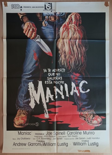 Maniac ORIGINAL Spanish 1981 POSTER William Lustig slasher Gaia scalpe gory art! - Picture 1 of 2