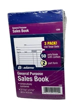 3-Packs 50 Sets/Books 2 Part Carbonless General Purpose Sales Book Receipt Check
