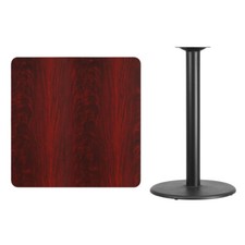 36" Square Mahogany Laminate Table Top With Base - Bar Height Restaurant Table