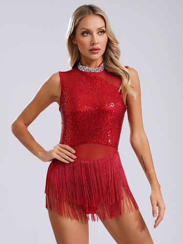 Costume donna gonna senza schienale abito contemporaneo danza body chacha nappa - Foto 36 di 44